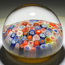 Vintage Strathearn Glass Art Paperweight Colorful Closepack Millefiori on Yellow Ground