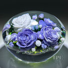 Rick Ayotte 2002 Glass Art Paperweight Flamework Purple & White Rose Bouquet
