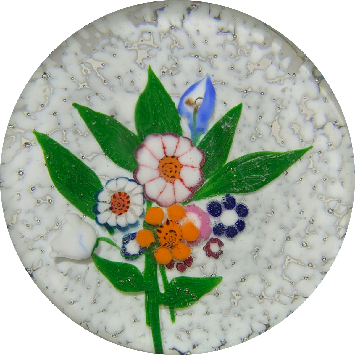 Vintage Harold Hacker Flamework Flat Flower Bouquet on Mottled White Ground