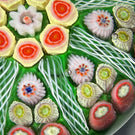 Vintage Strathearn Glass Art Paperweight Colorful Paneled Millefiori with  Filligree on Green Ground