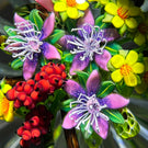 Ken Rosenfeld 2019 Flamework Glass Art Paperweight Flower and Berry Bouquet with Star-cut Base
