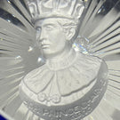 Cristal d’Albret Prince Charles Coronation Sulphide Fancy Cut Blue Double Overlay Glass Paperweight