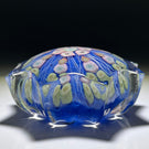 Vintage Strathearn Pressed Star Glass Art Paperweight with Paneled Millefiori on Blue Ground