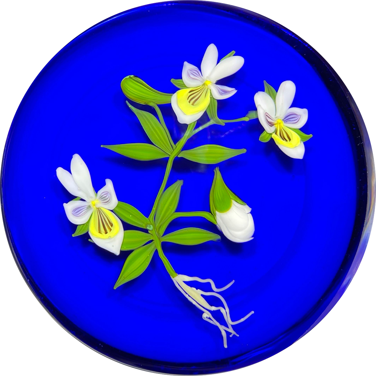 Paul Stankard 1979 Flamework Pansies on Opaque Blue Ground