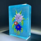 Mickael Hingant 2020 Flamework Tropical Flower Bouquet On Teal Plaque Cold-Work by Jim Poore