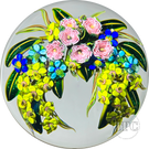Large Ken Rosenfeld 2011 Glass Art Paperweight Flamework Draped Flower Garland with Pick Clichy Roses