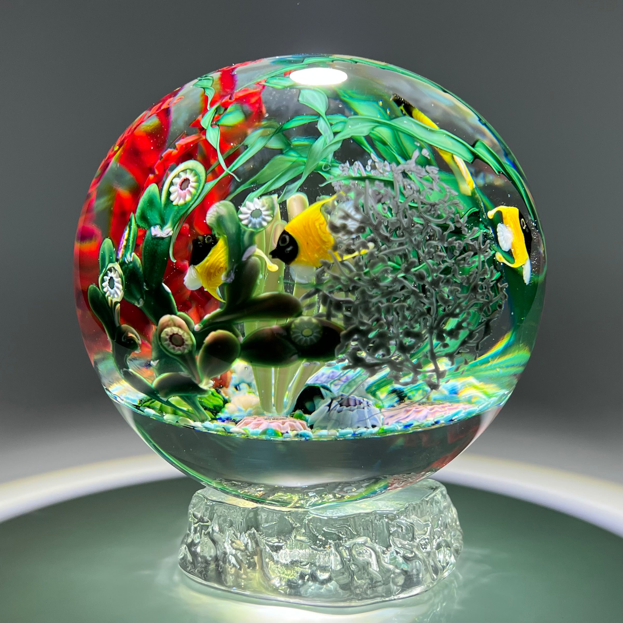 STEUBEN GLASS Sphere of Energy コレクション Steven Lundberg 1996 Huge Multilayered Torchwork Coral Reef Orb Glass