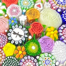 Michael Hunter 2021 Colorful Complex Closepack Millefiori with Rose, Daisy & Silhouette Canes in a White Stave Basket