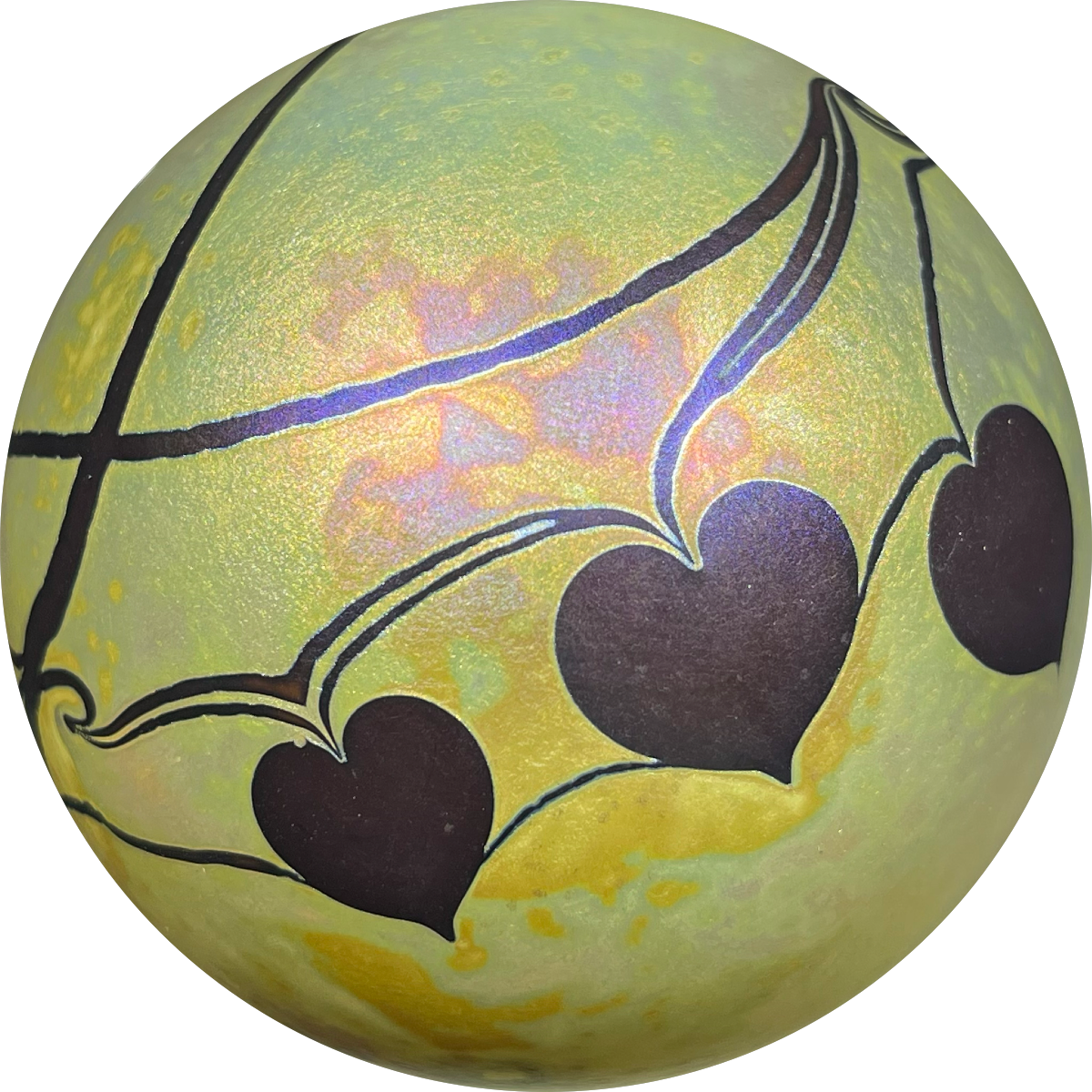 Signed Robert Eickholt 1982 Iridescent Gold with Torchwork Hanging Hearts Surface Decoration