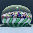Antique Clichy Glass Art Paperweight Complex Closepack Millefiori in Green & White Stave Basket
