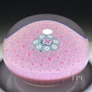 Magnum Damon MacNaught 2023 Glass Art Paperweight Complex Pink Millefiori Carpet Ground with Delicate Blue Center Motif