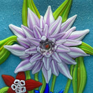 Mickael Hingant 2020 Flamework Tropical Flower Bouquet On Teal Plaque Cold-Work by Jim Poore