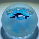 Signed Harold Hacker Flamework Marlin Fish & Seashells on Blue with Faceted Frosted Surface