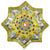 Vintage Strathearn Pressed Star Glass Art Paperweight with Colorful Concentric Millefiori & Ribbon Twists on Yellow Ground