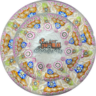 Perthshire Paperweights PP56 Patterned Complex Millefiori on Upset Muslin Cushion with a Train Decal