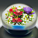 Ken Rosenfeld 2021 Flamework Glass Art Paperweight Flower Bouquet on Dark Navy Blue