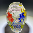 Faceted Bohemian/Czechoslovakian Glass Art Paperweight Colorful Upright Flowers