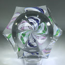 Unknown European Maker Faceted Art Glass Paperweight Encased Latticino Crown