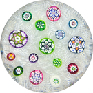Magnum Peter Holmes 1993 Spaced Complex Millefiori with Clover & Thistle Canes on White Upset Muslin Ground