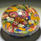 Antique Thuringian Glass Art Paperweight Colorful Patterned Millefiori on Spatter Ground