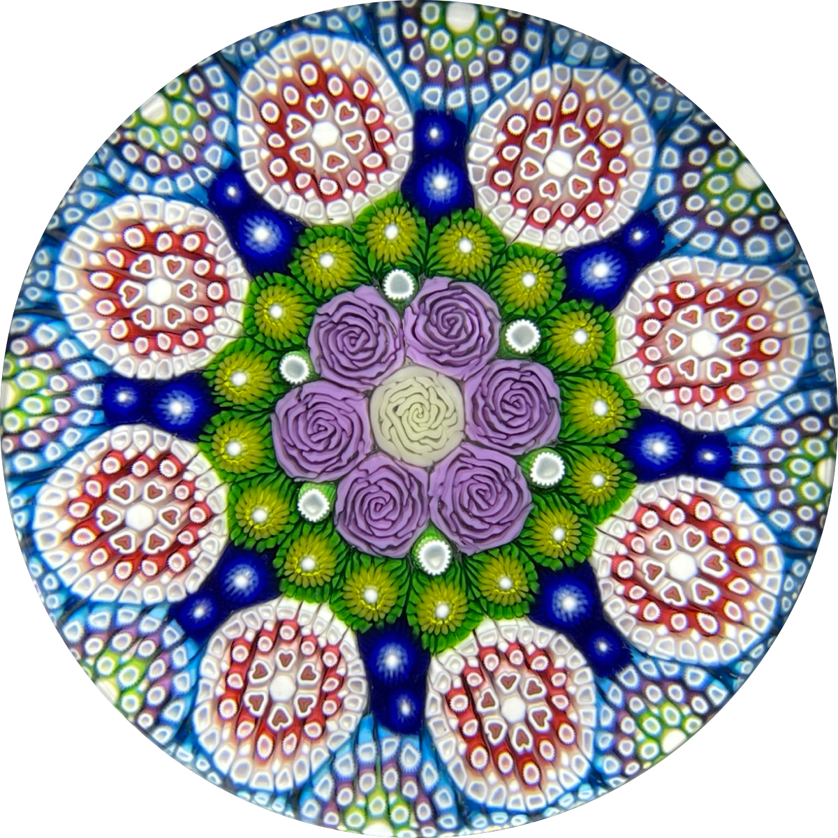 Michael Hunter 2021 Concentric Complex Millefiori in Stave Basket with Rose Cane Center Motif