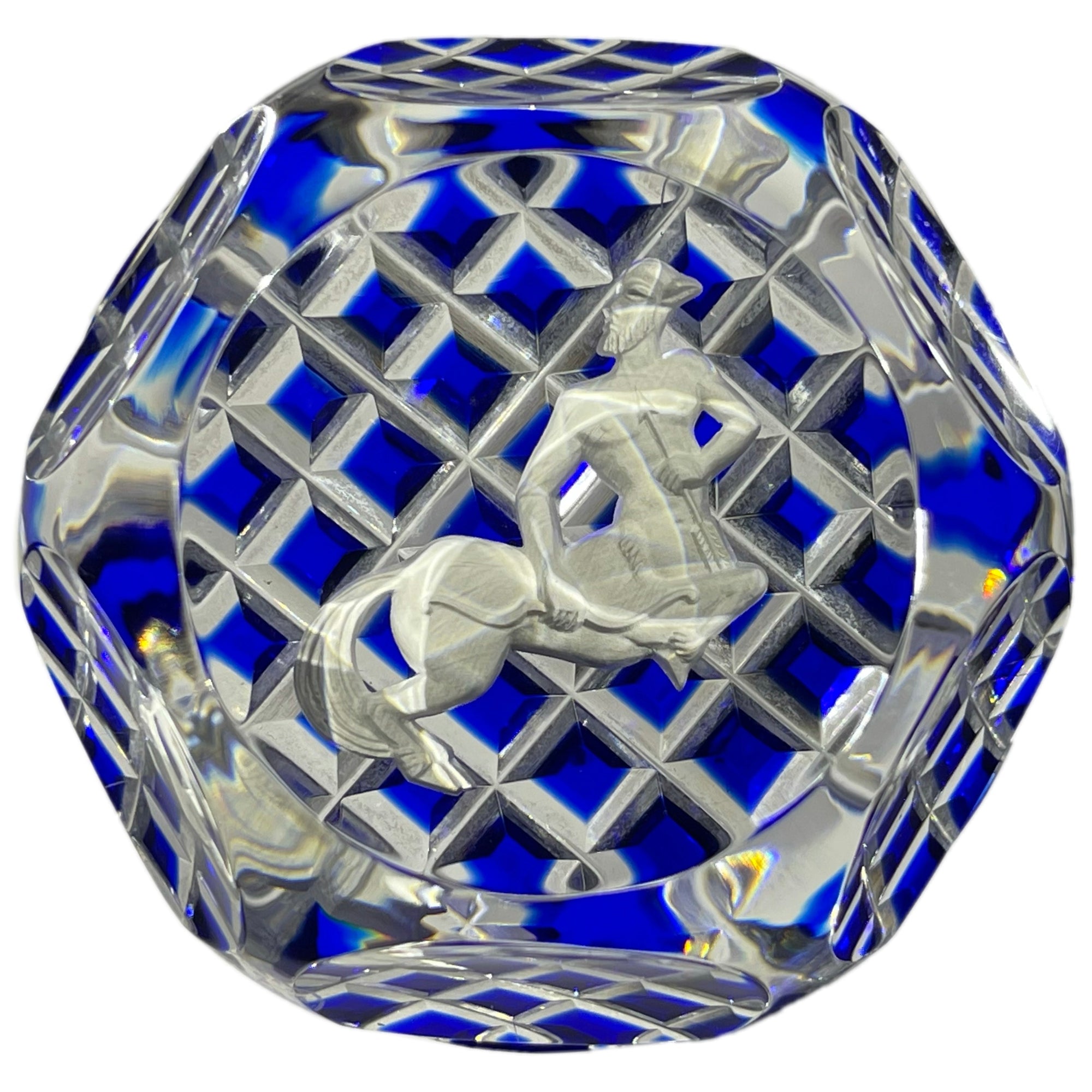 Vintage Faceted Baccarat Crystal Sagittarius Sulphide on Transparent Blue