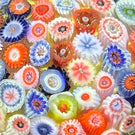 Vintage Strathearn Glass Art Paperweight Colorful Closepack Millefiori on Yellow Ground