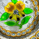 LE Perthshire Paperweights 1971B Glass Art paperweight Faceted Flamework Yellow Pansy With Millefiori Garland