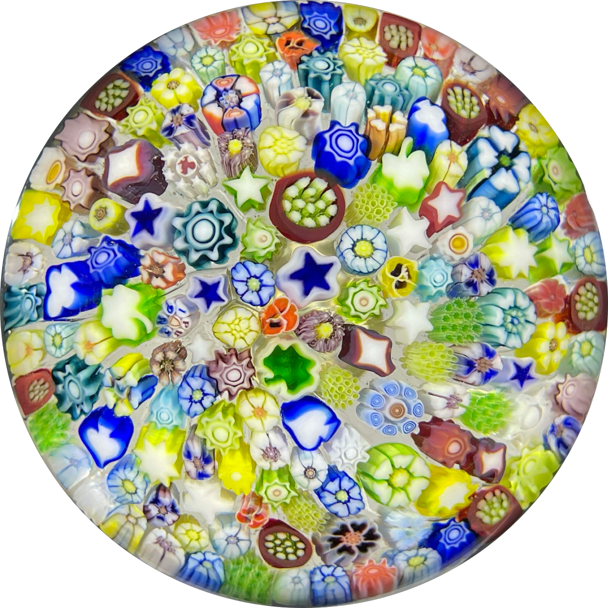 Parabelle Glass 1985 Closepack Complex Millefiori with Silhoutte Canes and Pansies