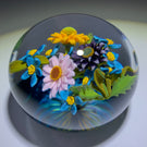 Gordon Smith 2020 Flamework Wild Flower Daisy Bouquet on Transparent Blue Star Cut Base