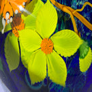 Mayauel Ward 2019 Compound Torchwork Orange Swallowtail Butterfly with Yellow Blossoms on Blue