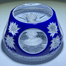 Cristal d’Albret Prince Charles Coronation Sulphide Fancy Cut Blue Double Overlay Glass Paperweight
