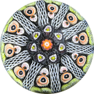 Vintage Strathearn Glass Art Paperweight Colorful Paneled Millefiori and White Filigree on Opaque Black Ground