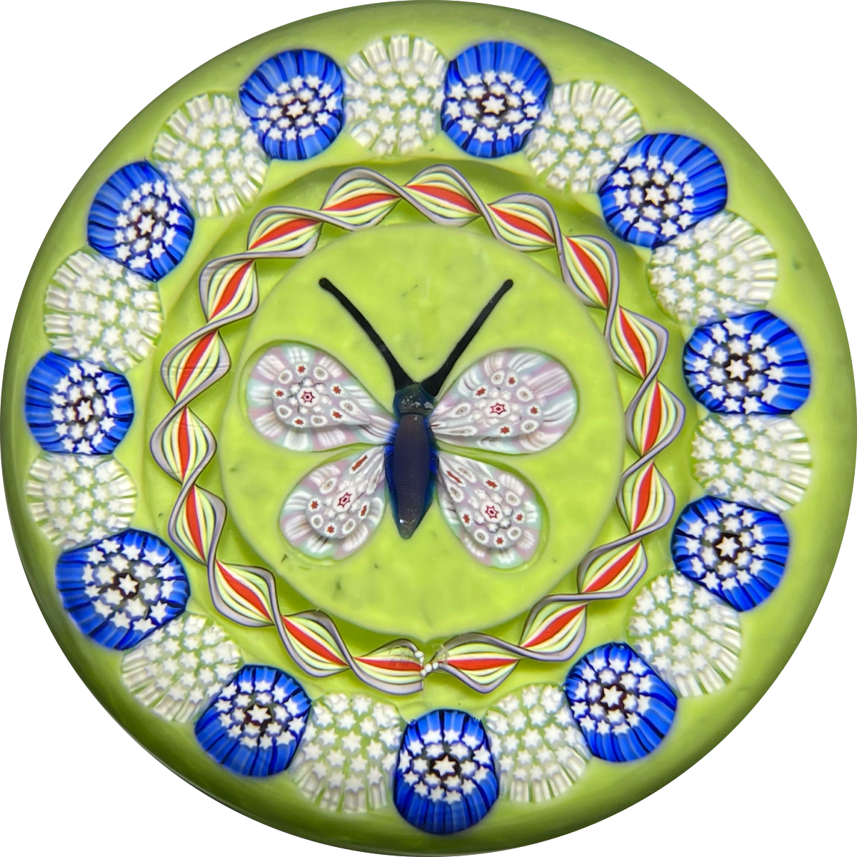 John Deacons Millefiori Butterfly with Torsade on Pistachio Green Ground