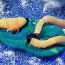 Harold Hacker Flamework Silk Worms with Mulberry Leaf on Blue Ground
