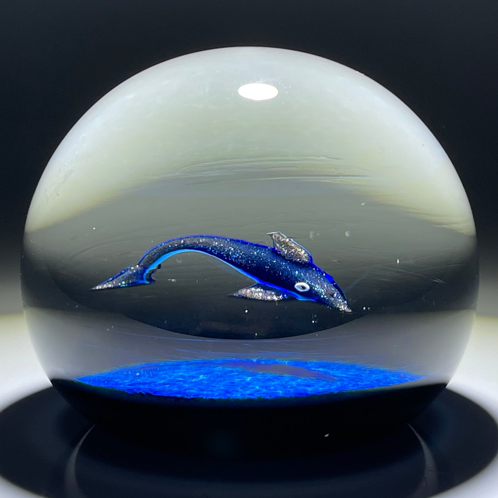 William Manson Caithness Art Glass Paperweight Flamework Blue Aventurine Dolphin