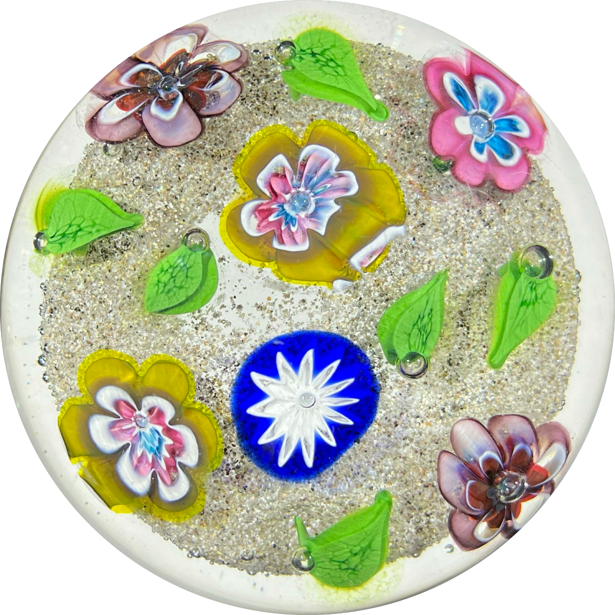 Vintage Murano Icepick Millefiori Flowers and Leaf Murrine on Sand Ground