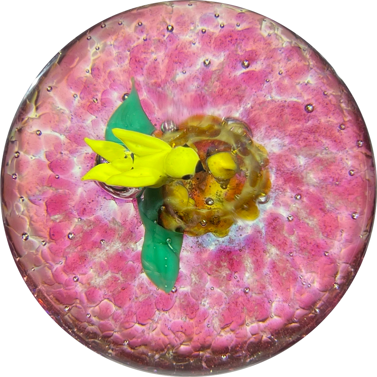 Signed Harold Hacker Lampwork Pantin Inspired Bird in The Nest on Mottled Pink