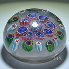 Antique Thuringian Glass Art Paperweight Colorful Concentric Millefiori on Upset White Muslin Lace