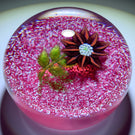 Signed Paul Ysart Flamework Flower with Aventurine Leaves on Pink Jasper Ground