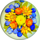 Cathy Richardson 2021 Flamework Glass Art Paperweight Summer Bouquet with Orange & Yellow Flowers and Blueberries