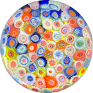 Vintage Strathearn Glass Art Paperweight Colorful Closepack Millefiori on Yellow Ground