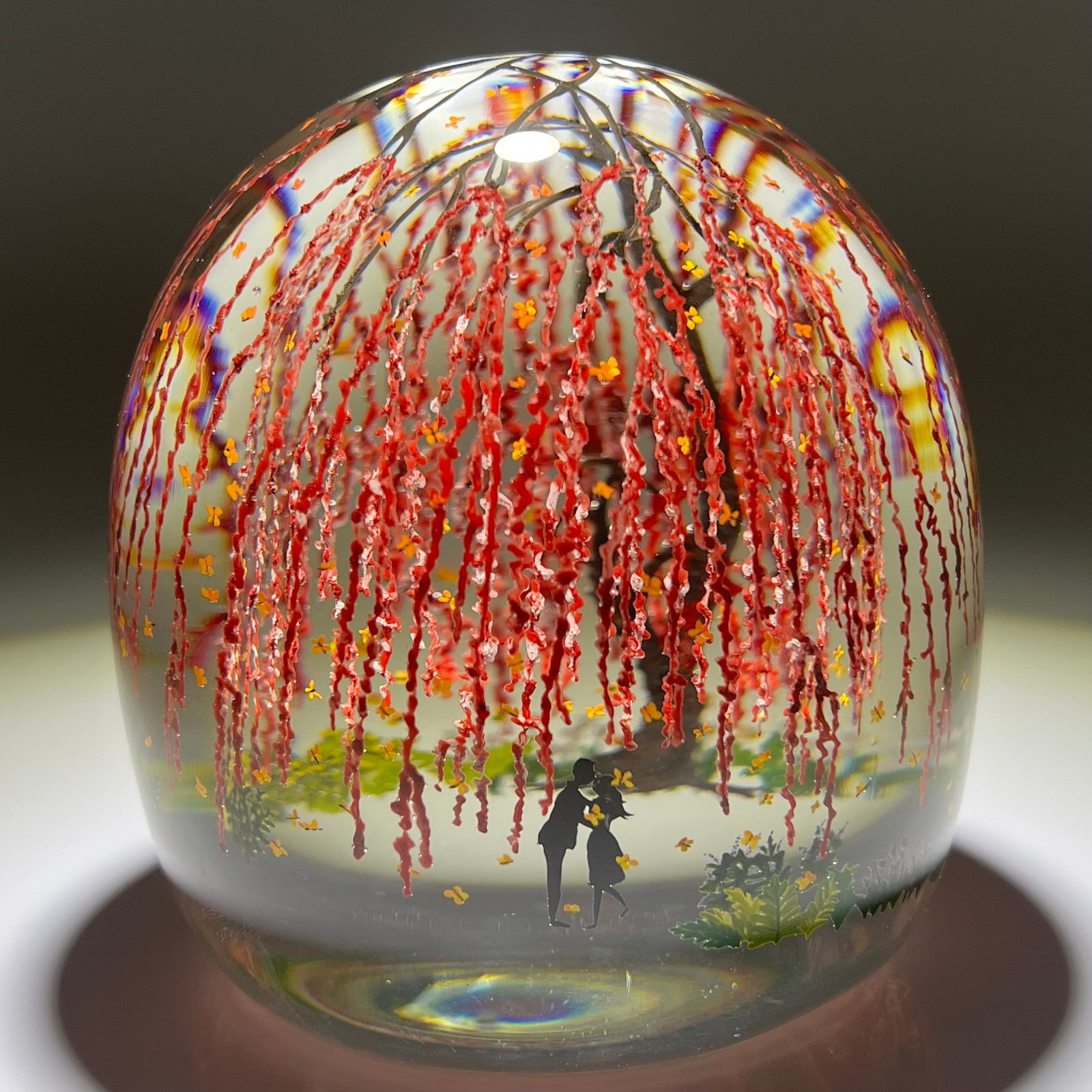 Alison Ruzsa 2021 Weeping Cherries with Orange Butterflies Encapsulated Hand-Painted Enamels