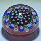 Vintage Strathearn Glass art Paperweight Concentric Millefiori on Red