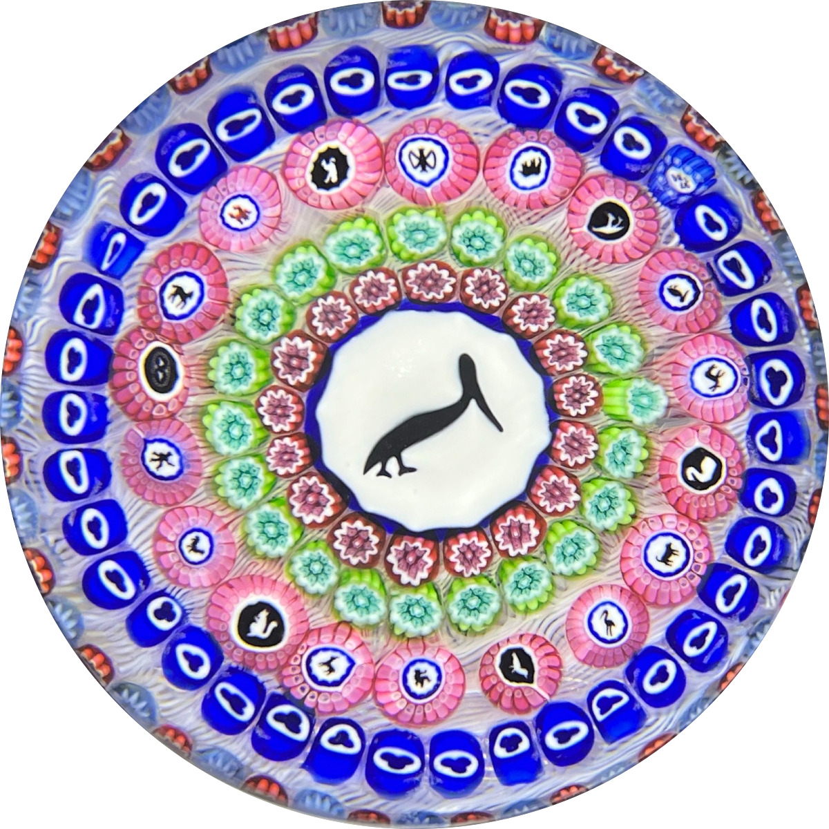 Baccarat 1974 LE Pélican Noir Concentric Millefiori & Silhouette Murrine with Large Pelican Gridel Cane