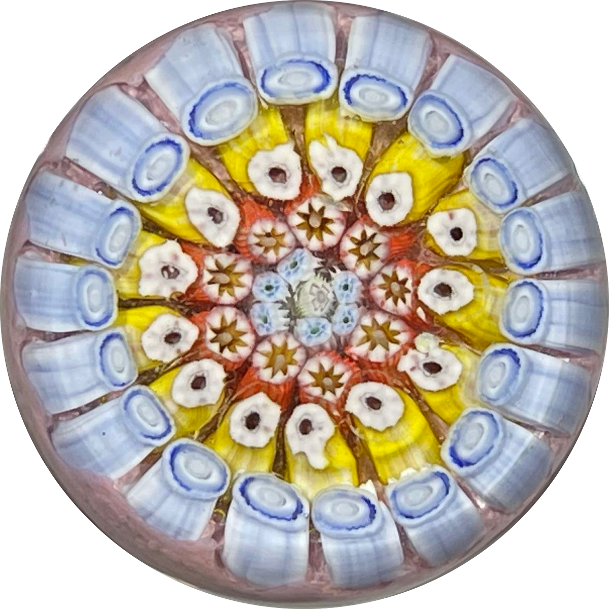 Vintage Strathearn Glass Concentric Millefiori on Opaque Pink Ground