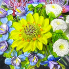 Ken Rosenfeld 2021 Glass Art Paperweight Flamework Flower Bouquet with White Clichy Style Roses
