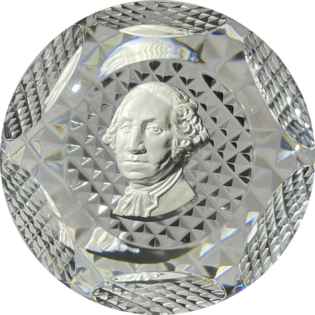 Baccarat 1954 Faceted George Washington Sulphide on Clear Diamond Cut Base