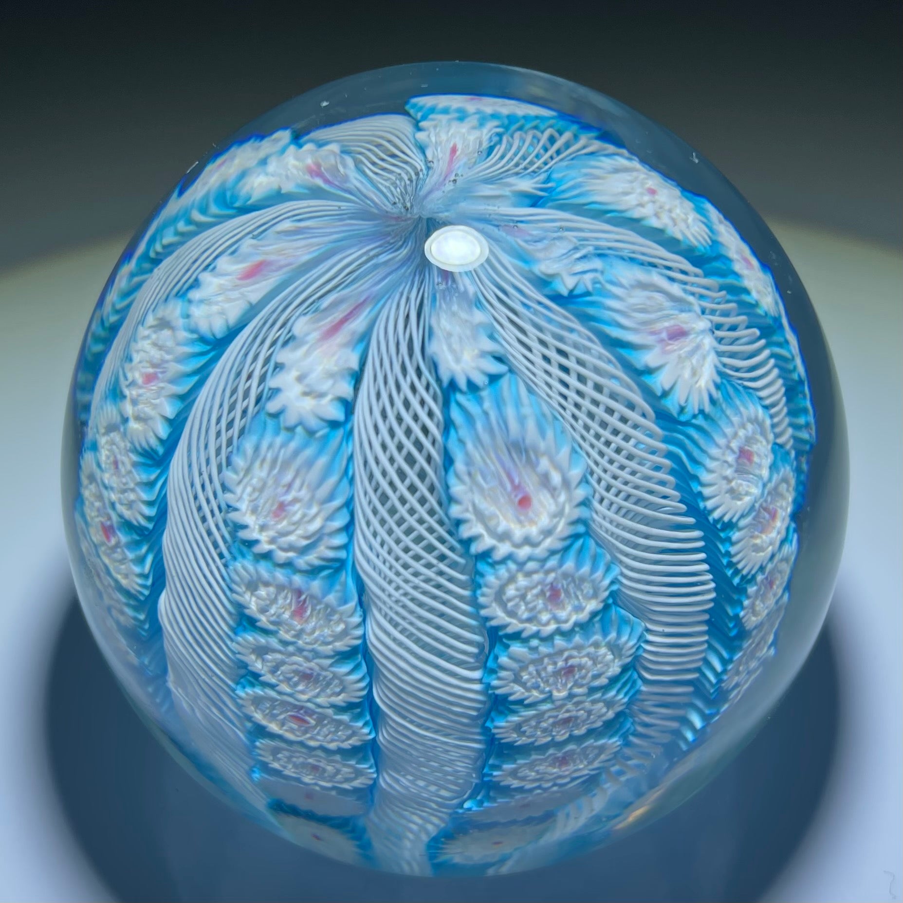 Vintage Murano Fratelli Toso Glass Art Paperweight Blue Millefiori Crown