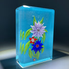 Mickael Hingant 2020 Flamework Tropical Flower Bouquet On Teal Plaque Cold-Work by Jim Poore